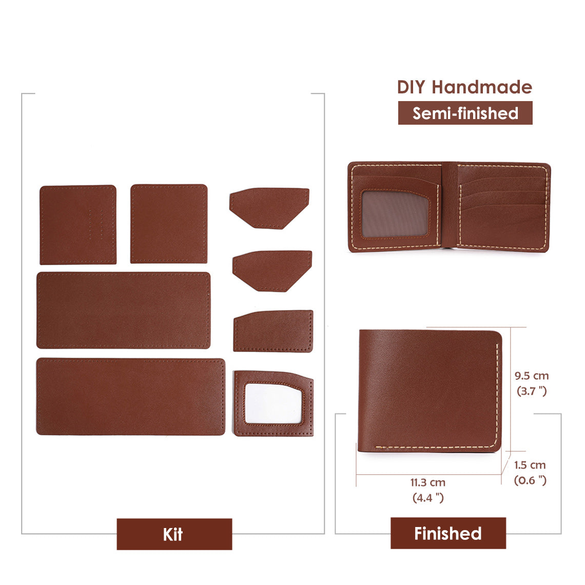 Top Grain Leather Wallet Kits - DIY Wallet for Men Bifold Trifold Trifold / Light Brown